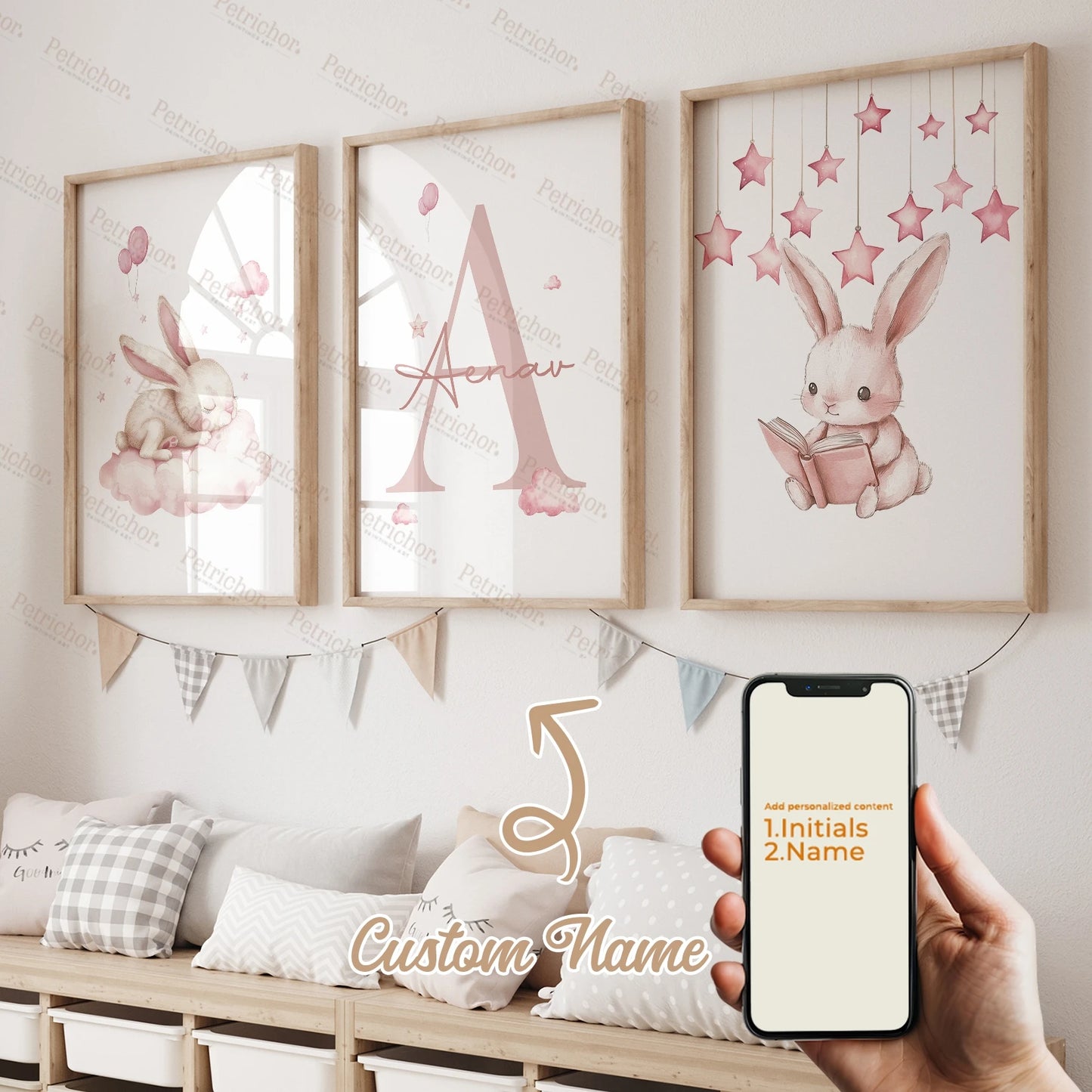 3pcs Personalized Name Custom Cartoon Animals Elephant Lion Wall Art Print Picture Living Room Kids Girl Room Home Decor Gift
