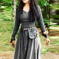 LisdinoMedieval Dress Women Long Sleeve Maxi Robe Vintage Fairy Elven Dress Renaissance Celtic Viking Gothic Cosplay Costumes