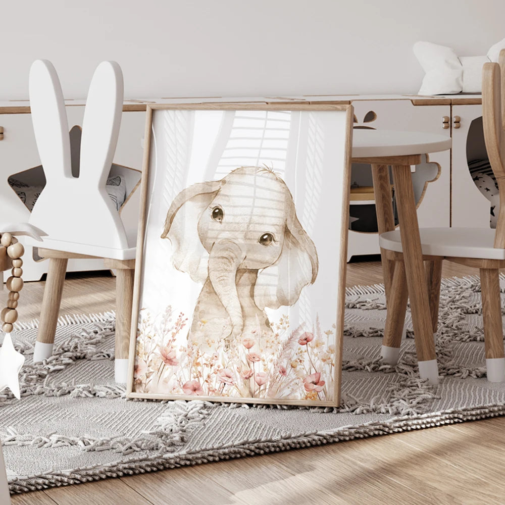 3pcs Personalized Name Custom Cartoon Animals Elephant Lion Wall Art Print Picture Living Room Kids Girl Room Home Decor Gift
