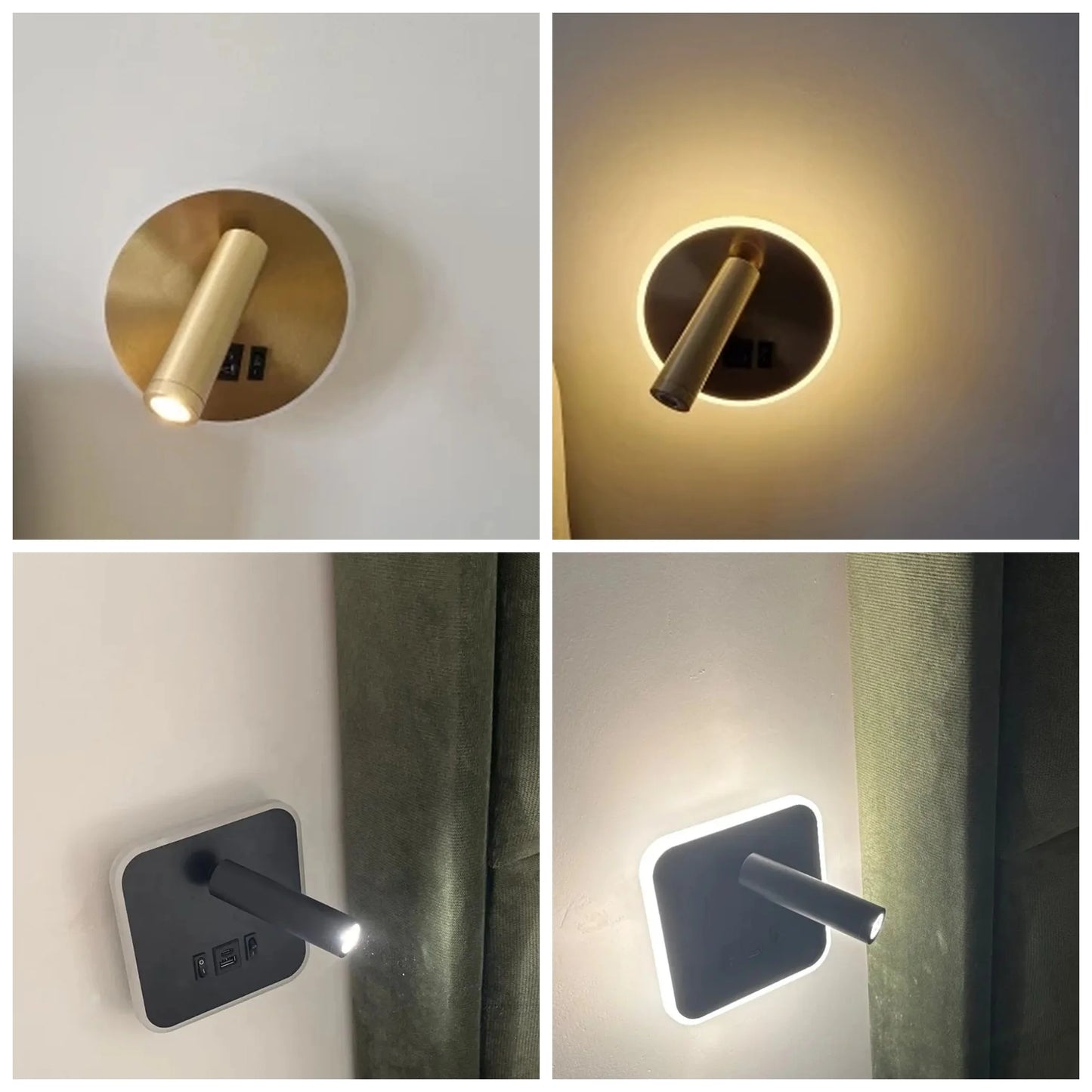 Modern Versatile LED Wall Sconce Lamp with Dual USB Ports & Adjustable Side Reading Lights for Modern Bedrooms Studiesand Hotels