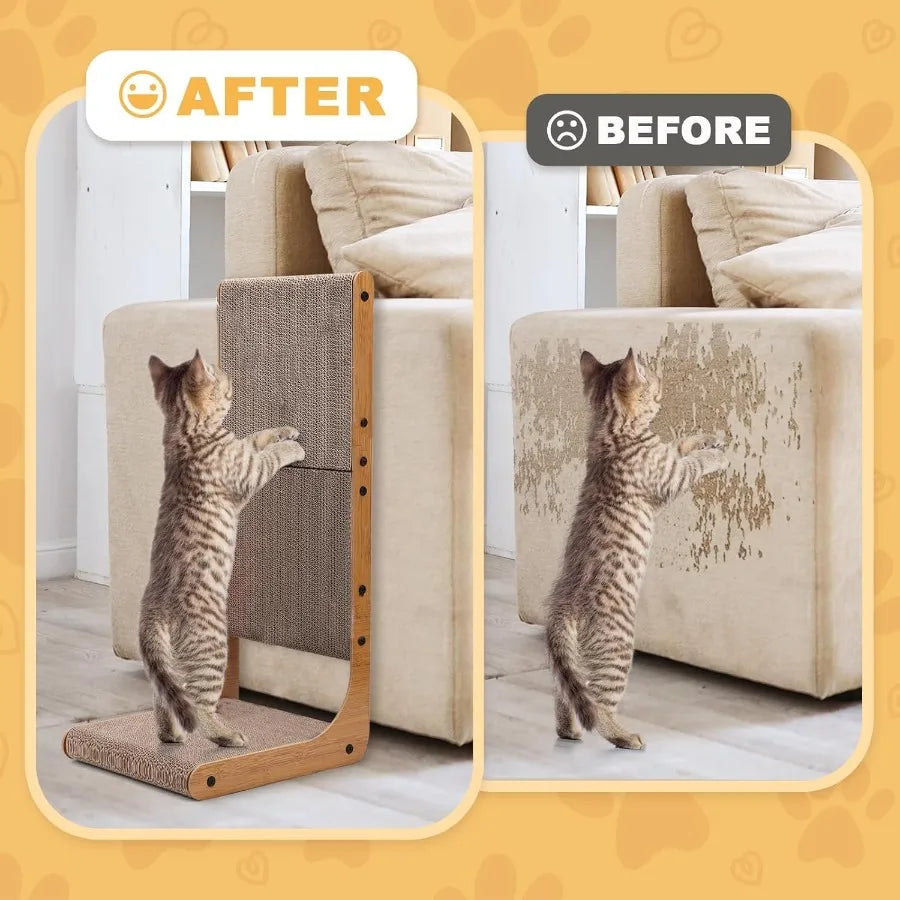 L Shape Cat Scratcher 23.6 Inch Cat Scratchers for Indoor Cats Protecting Furniture Cat Scratch Pad Cardboard Cat Scratching wi