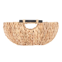 Natural Woven Water Hyacinth Decorative Bowl with Wooden Handles Home Storage Centerpiece Floral Arrangement Table Decor