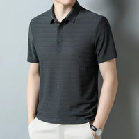 2024 Summer New High End Mesh Hollowed Out Ice Silk Short Sleeve T-shirt Men's Lapel  Breathable Polo Shirt Men Brand Clothing