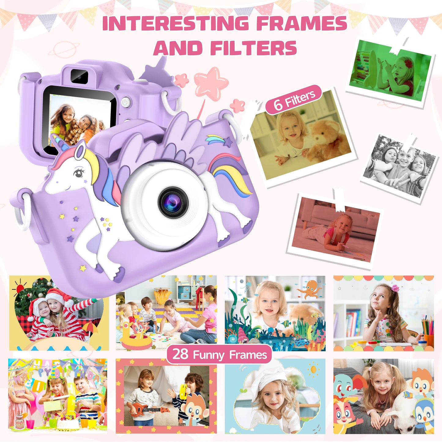 Lovely Unicorn Children Mini Digital Camera Can Take Pictures Video Small Camera Photography Children Birthday Gift Kids Toys