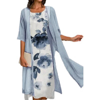 2024 Europe and the United States summer new women's casual dress two-piece set of printed round neck slim dress women