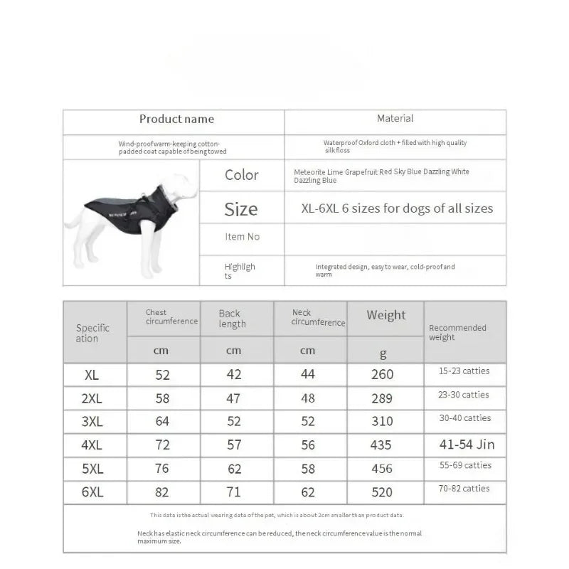 Xl-6xl Winter New Reflective Pet Clothing Dog Warm Fur Collar Black Cotton Coat Pet Jacket Large Dog Clothing Pet Supplies