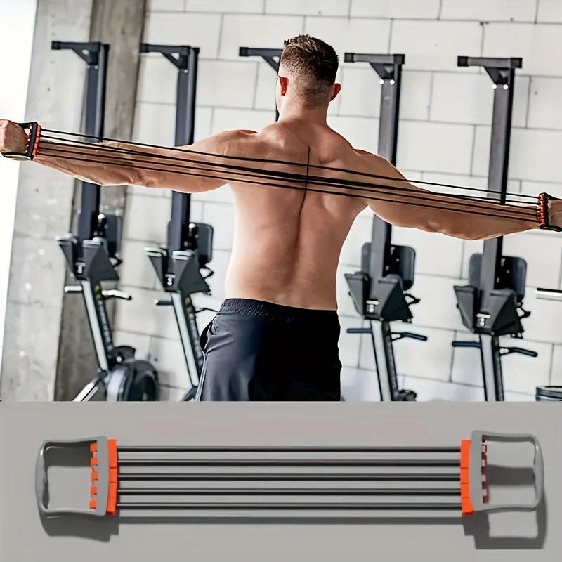 5-Tube Chest Expander Resistance Band Adjustable Arm Strength Trainer for Muscle Building Bodybuilding Home Gym Workout