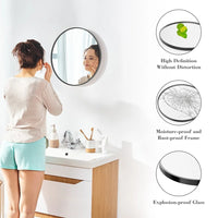 20in Round Wall Mirror High Definition Aluminum Alloy Frame Hanging Vanity Bathroom Mirror Home Living Room Bedroom Decor