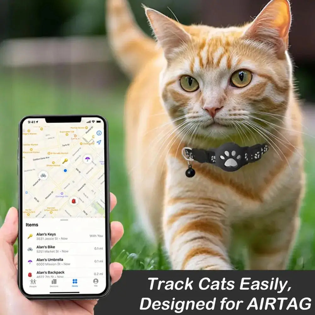 GPS Cat Collar with Reflective Strap, Mini Real Time Pet Location Device, Waterproof Anti Lost Finder for Outdoor Kitten X7W5