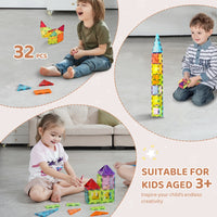 SucceBuy 32PCS Light Magnetic Tiles Building Blocks Set Magnet Educational STEM Sensory Stacking Toys for Toddlers Gifts
