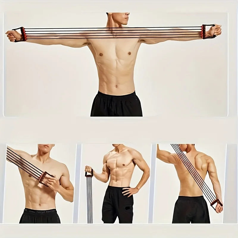 5-Tube Chest Expander Resistance Band Adjustable Arm Strength Trainer for Muscle Building Bodybuilding Home Gym Workout