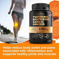 4-in-1 Turmeric and Garlic Supplements – 2360mg Turmeric Ginger Root Capsules with Garlic – High Potency Herbal Blend