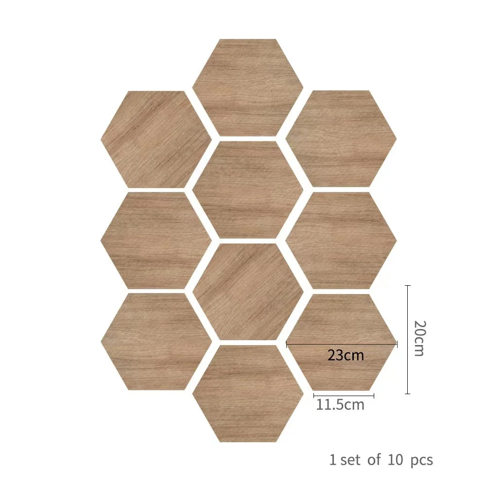 Walnut wood grain hexagonal wall sticker living room balcony waterproof and anti-skid self-adhesive floor sticker