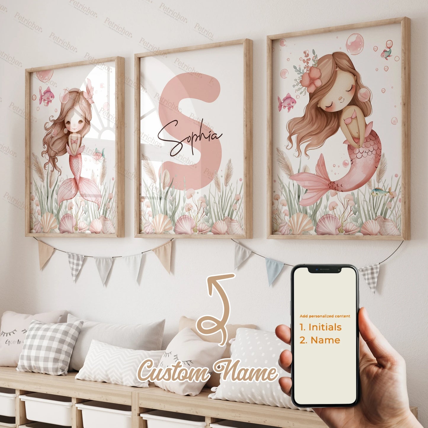 3pcs Personalized Name Custom Cartoon Animals Elephant Lion Wall Art Print Picture Living Room Kids Girl Room Home Decor Gift