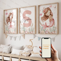3pcs Personalized Name Custom Cartoon Animals Elephant Lion Wall Art Print Picture Living Room Kids Girl Room Home Decor Gift
